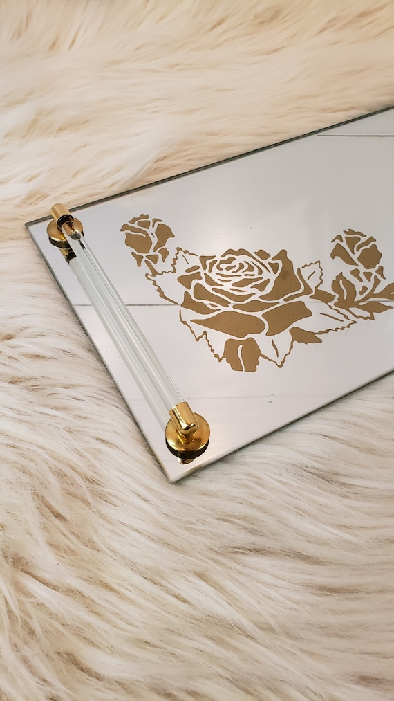 Vintage Gold Roses Mirrored Tray - Vanity Tray - Dresser Tray - Mid Century  Tray - Bedroom Decor - Farmhouse Cottage - Etsy