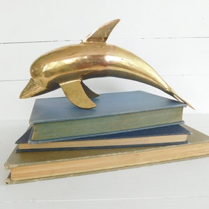 Vintage Large Brass Dolphin Figurine, Coastal Decor, Dolphin Statue, Beach House Decor, Office Decor, Brass Figurine, Dolphin