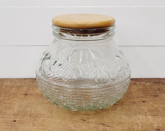 Vintage Embossed Fruit Glass Canister Jar - Farmhouse Kitchen Decor - Kitchen Storage Jar
