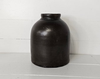 Vintage Brown Salt Glaze Crock Jar - Farmhouse Vase - Stoneware Crock