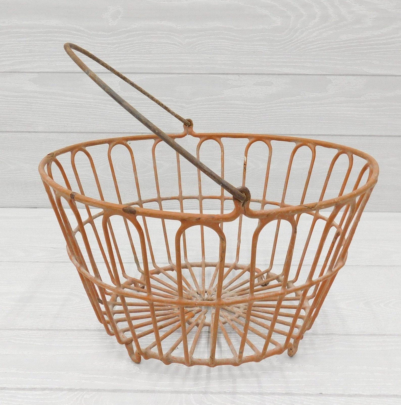 Vintage Metal Egg Gathering Basket Farmhouse Fruit Etsy