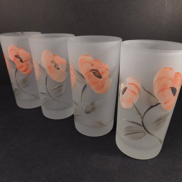 Jahrgang Milchglas handbemalt rosa Blüten Trinkgläser