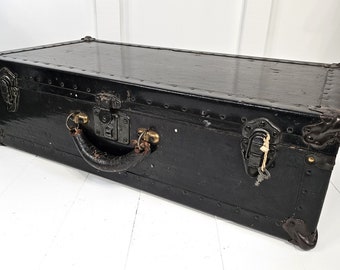 Vintage Black Metal Suitcase - Storage Case - Farmhouse Decor