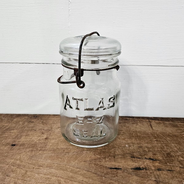 Vtg Clear Glass Hazel Atlas E-Z Seal Canning Jar - Farmhouse Kitchen - Glass Storage Jar