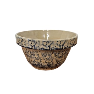 Vintage Blue Sponge Stoneware Mixing Bowl - Farmhiuse Kitchen