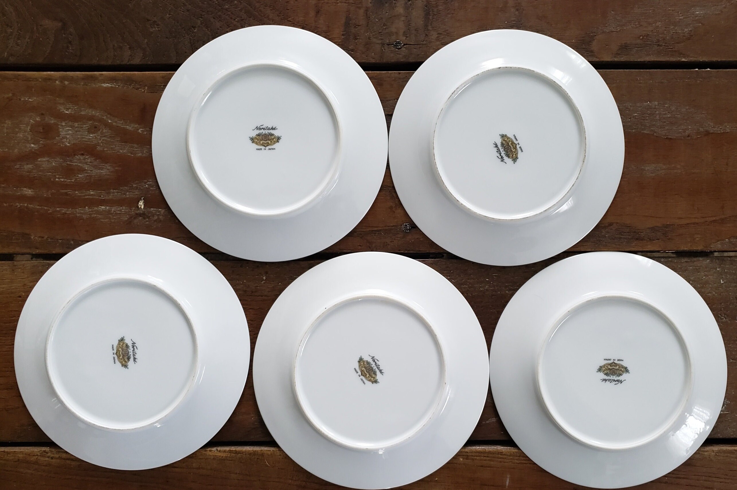 Vintage Set of 5 NORITAKE Gold Pink Roses Bread Plates - Flower