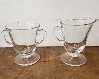 Vintage Clear Glass Creamer and Sugar Bowl - Coffee Bar - Coffee Serving