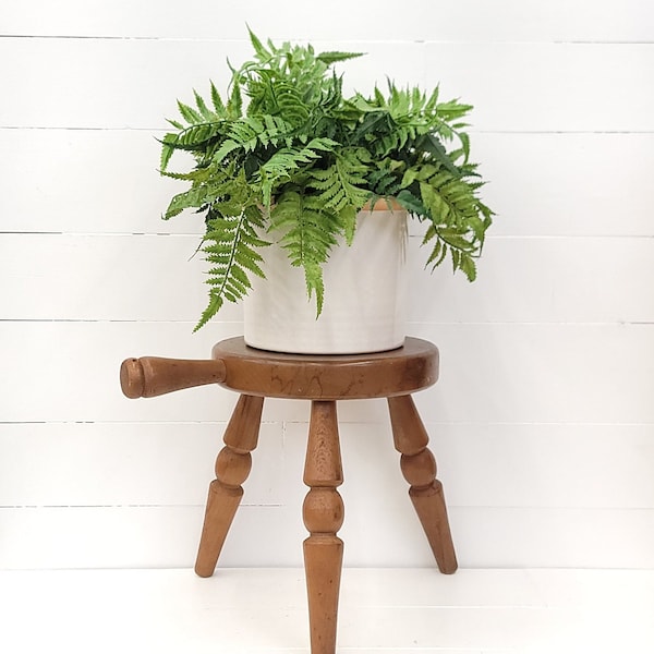 Vintage Wood Three Leg Milking Stool - Farmhouse Cottage - Wood Spindle Stool - Farm Barn Stool - Plant Stand