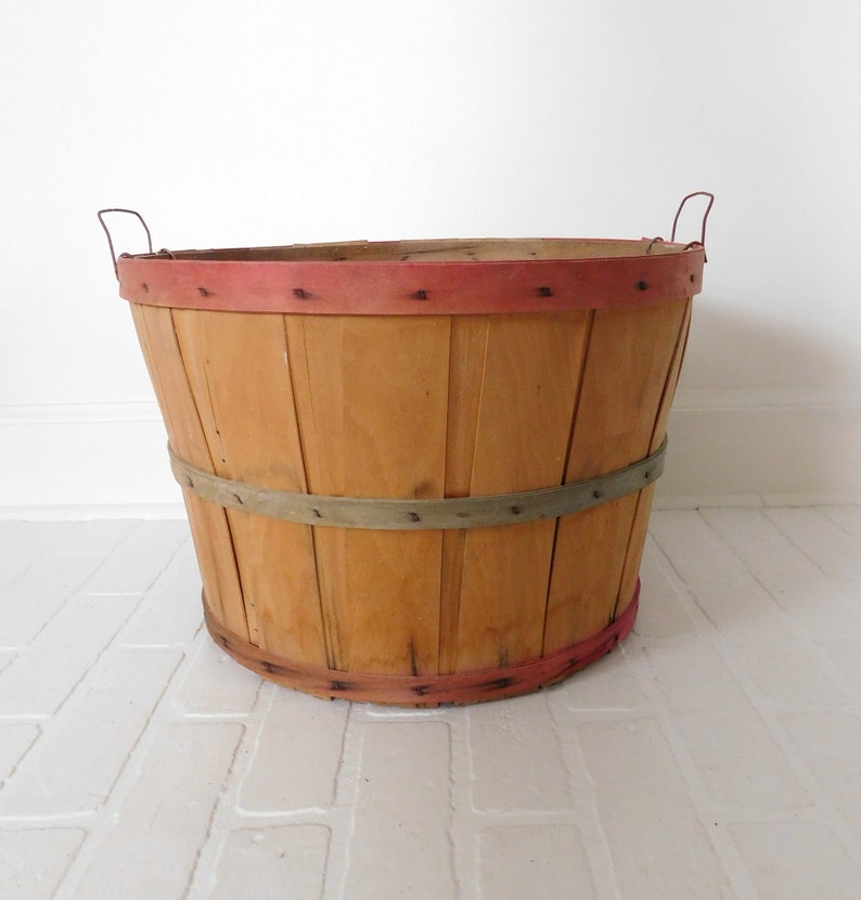 Vintage Wood Bushel Basket Apple Picking Basket Farmhouse Etsy