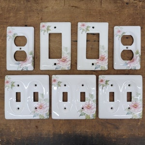 Vintage Porcelain Flowers Double Light Switch Plate - Rocker Switch Plate - Outlet Plate Covers - Farmhouse Cottage