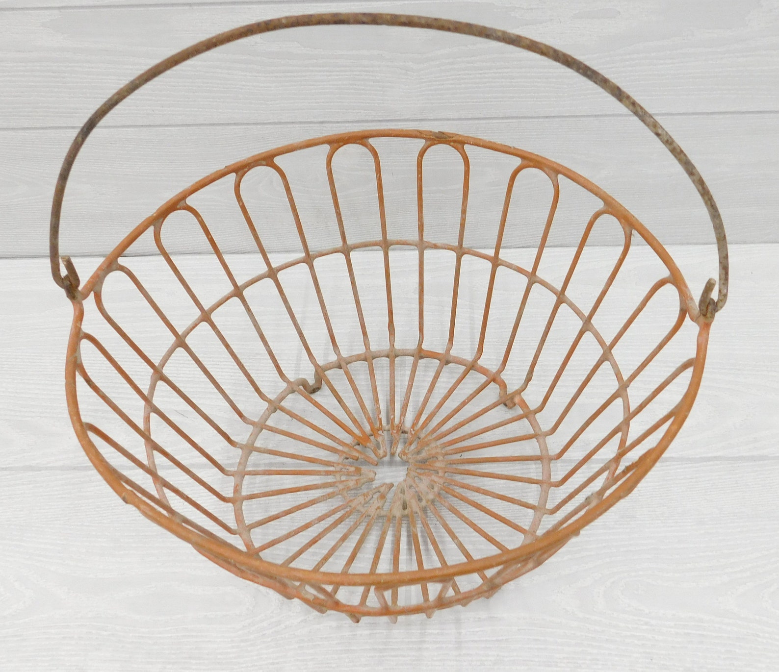 Vintage Metal Egg Gathering Basket Farmhouse Fruit Etsy