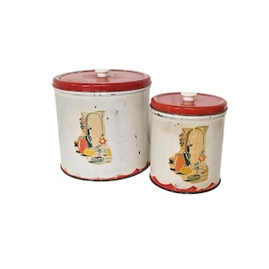 Vintage 1950&#39;s Peoria Metal Specialty Co Kitchen Canisters Set of 2