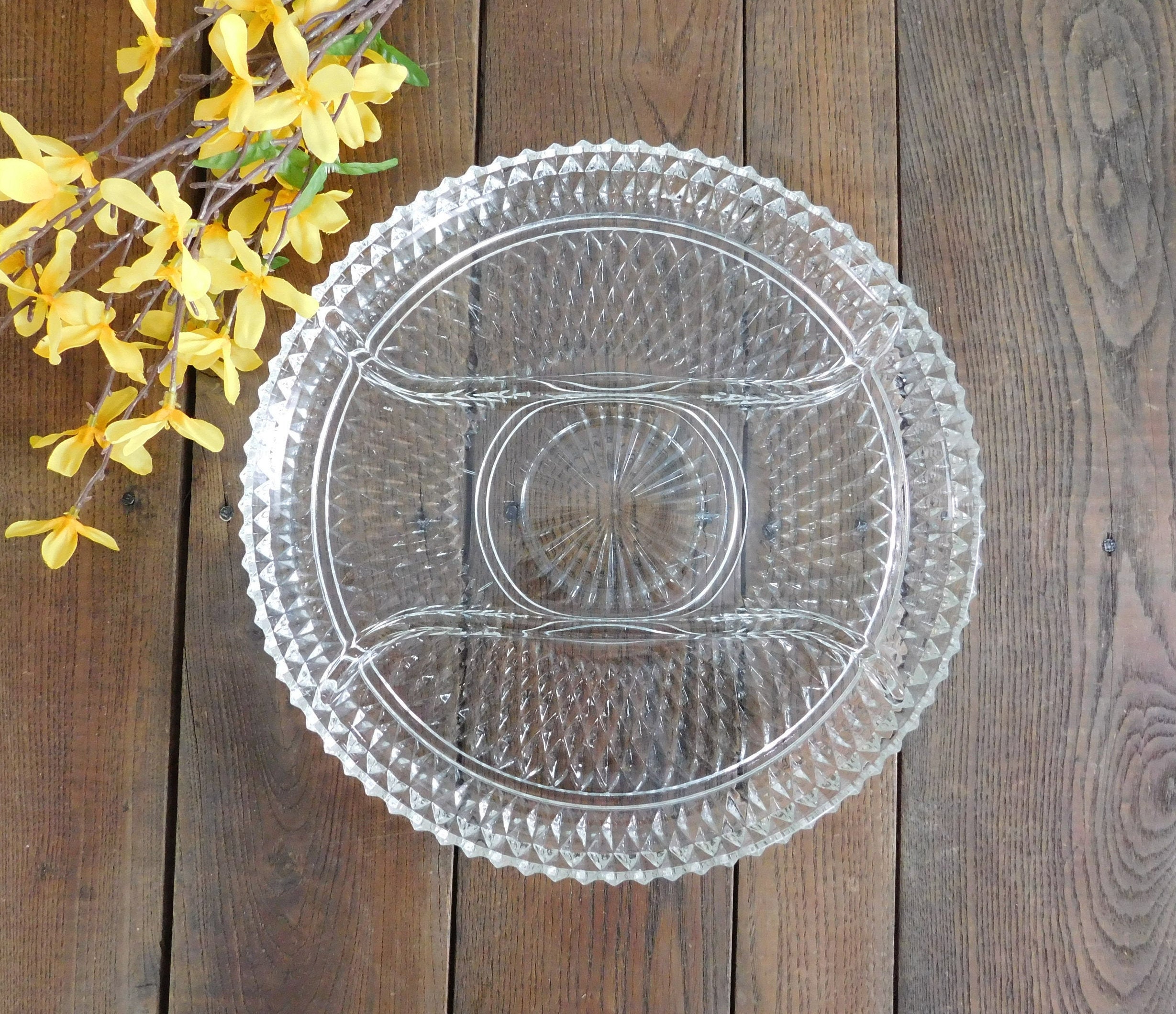 Vintage Clear Glass Divided Tray Serving Platter Relish Etsy