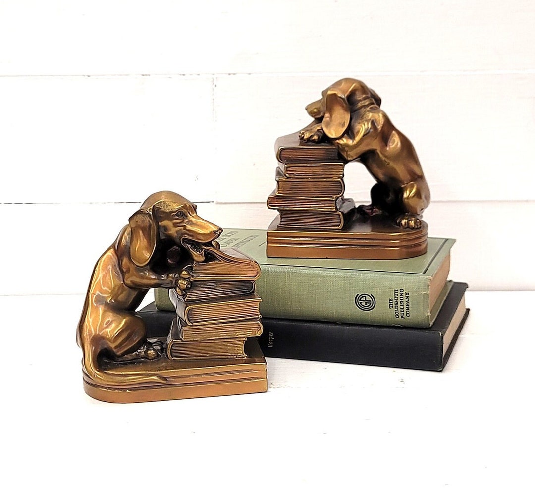 Vintage Bronze Metal Dachshund Dog Bookends Desk Art Etsy