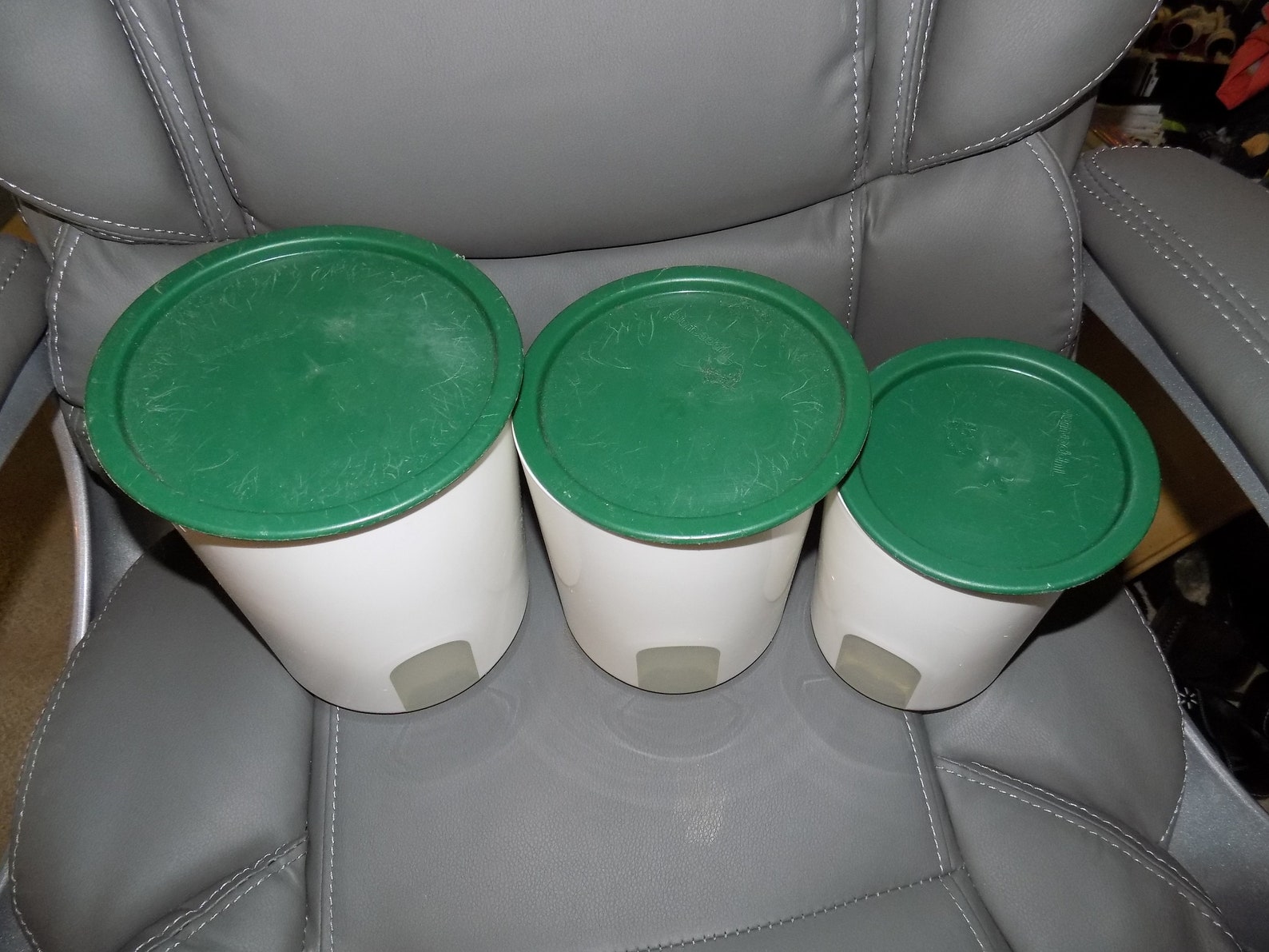 Tupperware White Canisters Set of 3 Green Seal Lids A B & C Etsy 日本