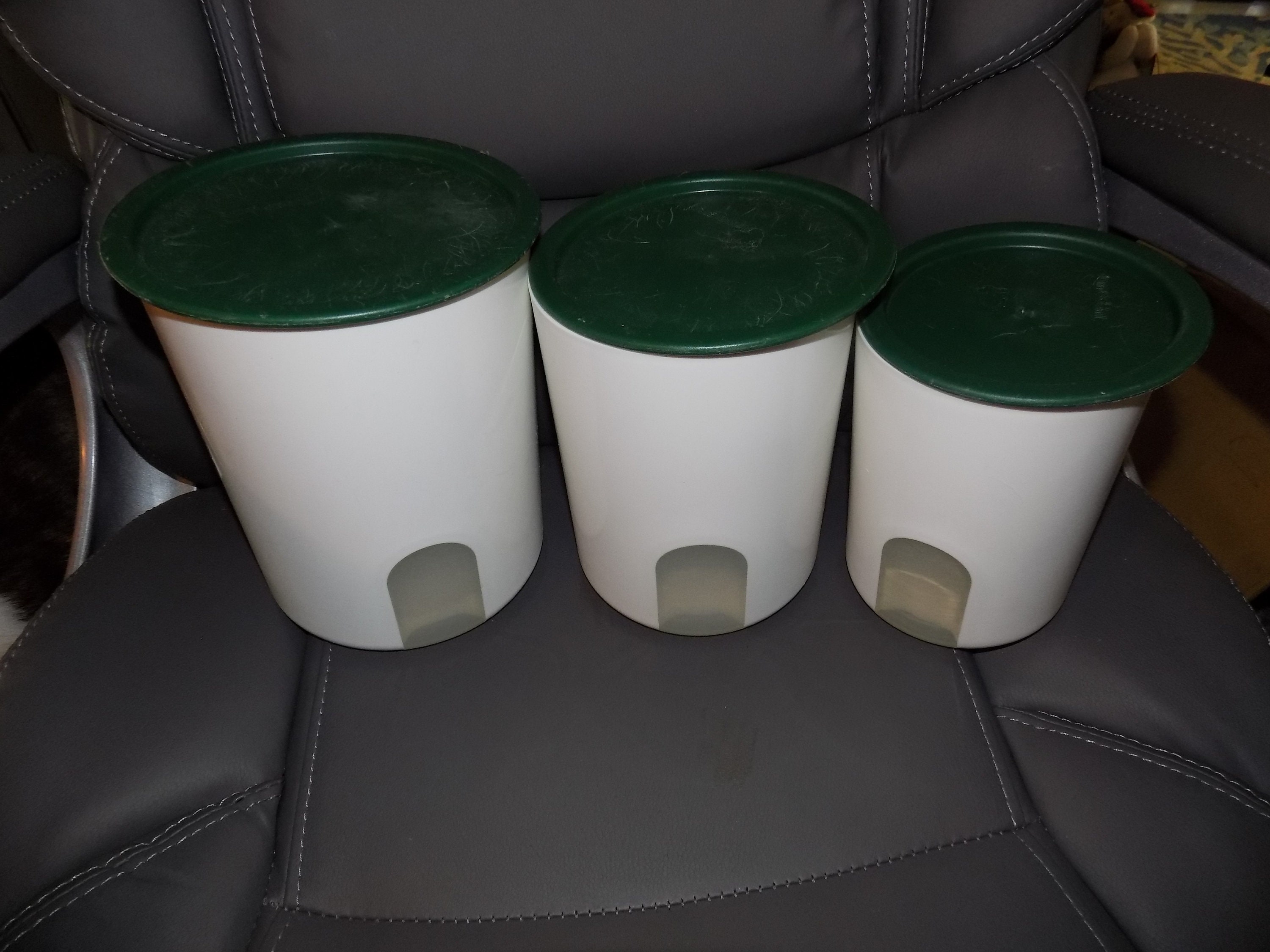 Tupperware White Canisters Set of 3 Green Seal Lids A B & C Etsy 日本