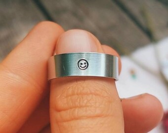 Smiley Face Ring, Metal Stamped Ring, Smily Face Ring, Boho Ring, Adjustable Smily Face Ring, Emoji Ring, Adjustable Metal Smiley Face Ring