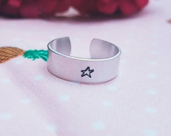 Star Ring | Adjustable Star Ring | Metal Stamped Star Ring | Boho Star Ring