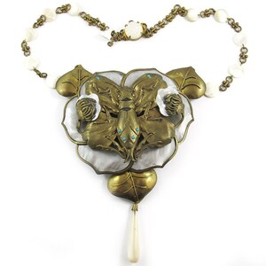 Extremely Rare Antique Art Nouveau Mother of Pearl/Brass Necklace circa 1910