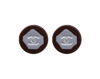 Vintage Chanel CC Silver Tone & Mahogany Earrings c. 1980s (Clip-on)