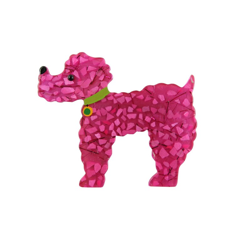 Pavone Signed Hot Pink Speckled Green Collar Dog Brooch Pin