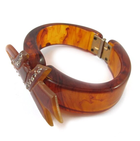 Vintage Ornate Bakelite Clamper with Crystal Deta… - image 2