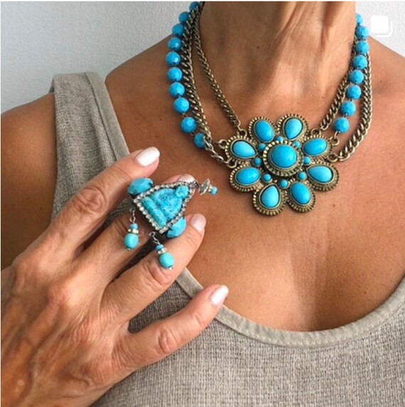 Vintage Bohemian Flower Design Necklace - USA C. 1970's - Etsy