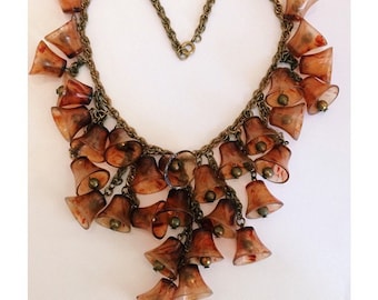 Vintage Unsigned Celluloid and Brass Bell Necklace - 1930&#39;s - US