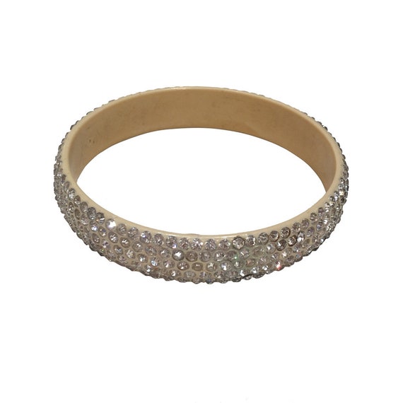 Rare Celluloid Thin Bangle Five Row Encrusted Cle… - image 1