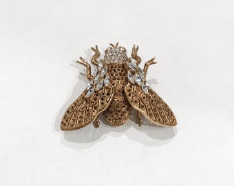 Ciner NY Large Fly Topaz Eyes & Clear Crystal Brooch