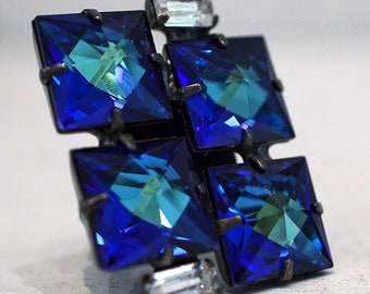 Harlequin Market blauwe kristallen ring