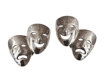 Vintage Butler & Wilson Silver Tone Mask Clip-On Earrings c. 1970