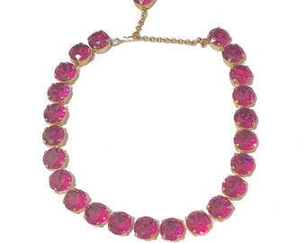 Harlequin Market X-Large Austrian Crystal Accent Necklace - Fuchsia Pink