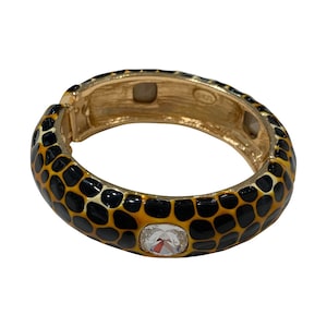 Signiert Kenneth J Lane &quot;KJL&quot; Gold Toned Giraffe Print Emaille & klare Kristalle Klemmer Armreif