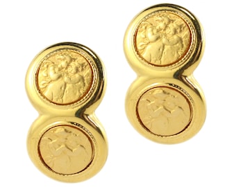 Vintage Double Stud Beaten Matte Gold Angels In- Love c. 1990s Earrings (Clip-On)