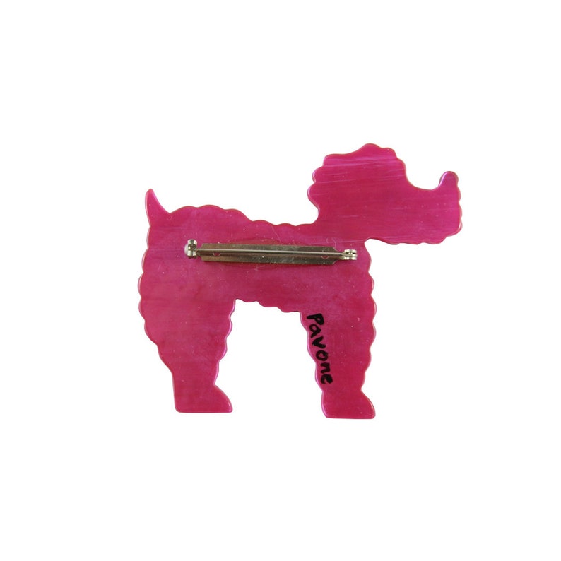 Pavone Signed Hot Pink Speckled Green Collar Dog Brooch Pin