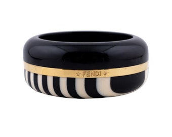 Signed Fendi Black & Cream Bangle with Gold Detail c.1990s