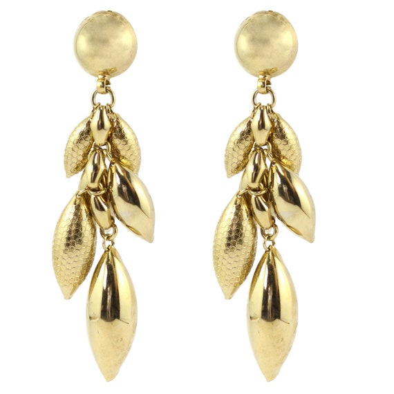 Vintage Boho Gold Tone Tassel Bell Drop Earrings c