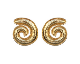 Vintage Beaten Gold Signed Eduoard Rambaud c.1980s Oversized Swirl Earrings (Clip-On)