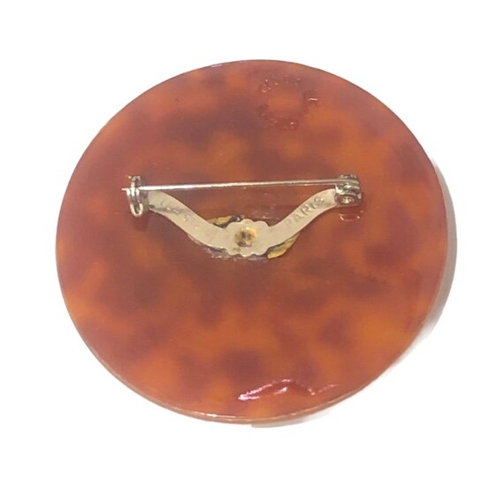Broche Vintage 'Pomme' Par Léa Stein Paris - En Celluloïd Marron - Occasion
