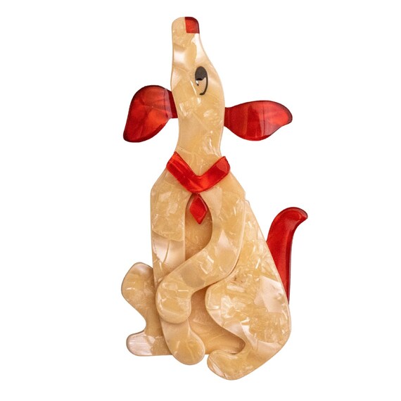 Lea Stein Signed Pouf Dog Brooch Red Creme Etsy