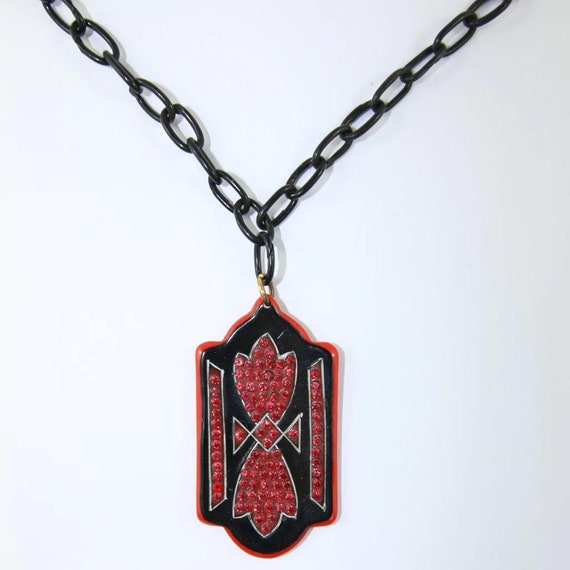 Vintage French celluloid red & black necklace