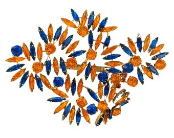 Spilla grande in cristallo austriaco HQM - arancione e blu