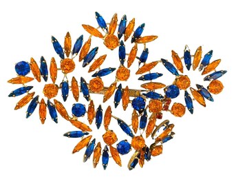 HQM Oostenrijkse Kristal Grote Statement Broche - Oranje & Blauw