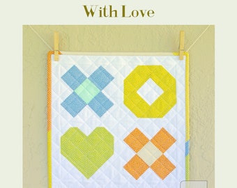 DIGITAL: With Love Mini Quilt PDF Pattern, Heart Mini Quilt Pattern, Modern Quilt Pattern, Mini Quilt Pattern