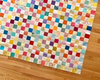 Scrappy Patchwork Throw Size Quilt Top, 2" Scrappy Square Patchwork Throw Size Quilt Top