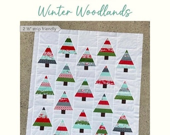 DIGITAL: Winter Woodlands Quilt Pattern, Jelly Roll Quilt Pattern, Striped Tree Quilt Pattern, Christmas Tree Quilt Pattern