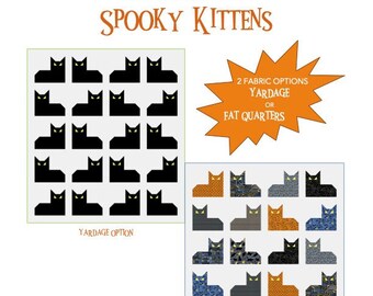 DIGITAL: Spooky Kittens Quilt PDF Pattern, Halloween Throw Size Quilt Pattern, Halloween Quilt Pattern, Cat Quilt Pattern, Fun Quilt Pattern