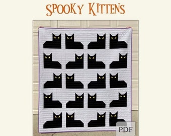 DIGITAL: Spooky Kittens Quilt PDF Pattern, Halloween Quilt Pattern, Cat Quilt Pattern, Modern Quilt Pattern