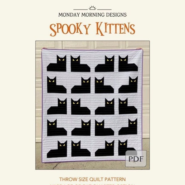 DIGITAL: Spooky Kittens Quilt PDF Pattern, Halloween Quilt Pattern, Cat Quilt Pattern, Modern Quilt Pattern